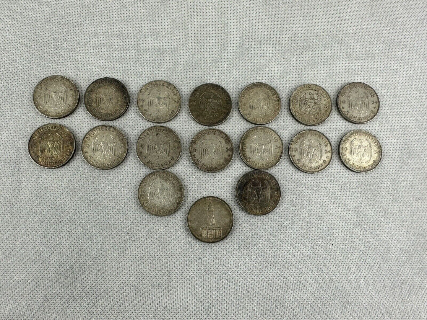 GERMAN Lot 17x Coin 5 REICHSMARK 1934 Potsdam CHURCH Silver 3RD Reich WW2 Mark