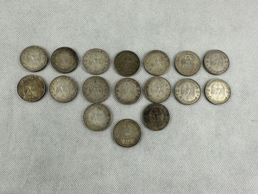 GERMAN Lot 17x Coin 5 REICHSMARK 1934 Potsdam CHURCH Silver 3RD Reich WW2 Mark