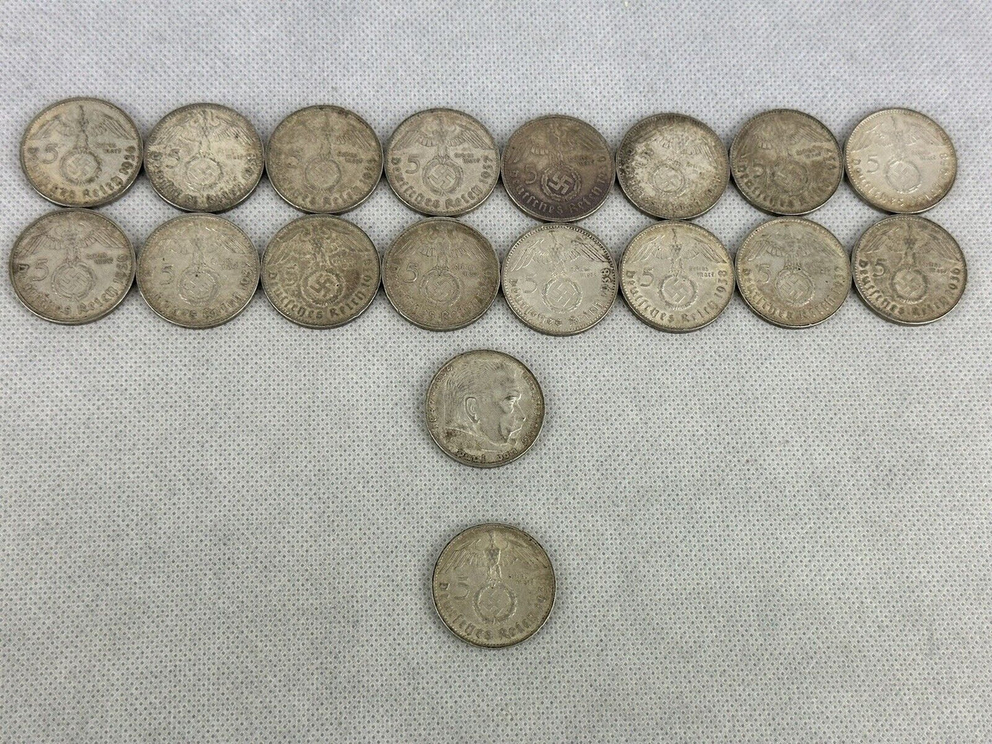 GERMAN 18x 5 REICHSMARK 1936-1938 Silver 3RD Reich WW2 Coin Swastika MARK Lot