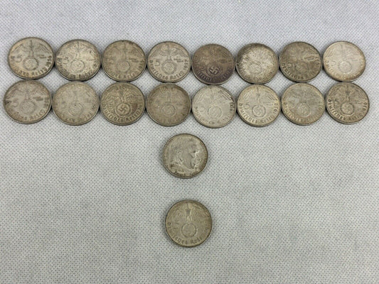 GERMAN 18x 5 REICHSMARK 1936-1938 Silver 3RD Reich WW2 Coin Swastika MARK Lot