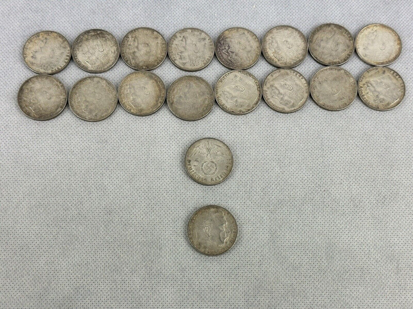 GERMAN 18x 5 REICHSMARK 1936-1938 Silver 3RD Reich WW2 Coin Swastika MARK Lot