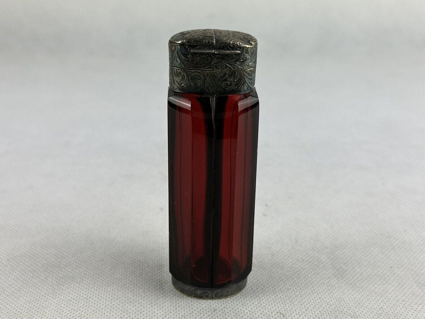 Sampson Mordan & Co Perfume Bottle Vinaigrette Rubin Red Two Slots Glass Antique