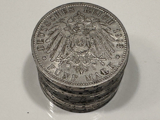 German Reich 10x 5 Mark Kaiserreich 1874-1913 Silver Coins Lot