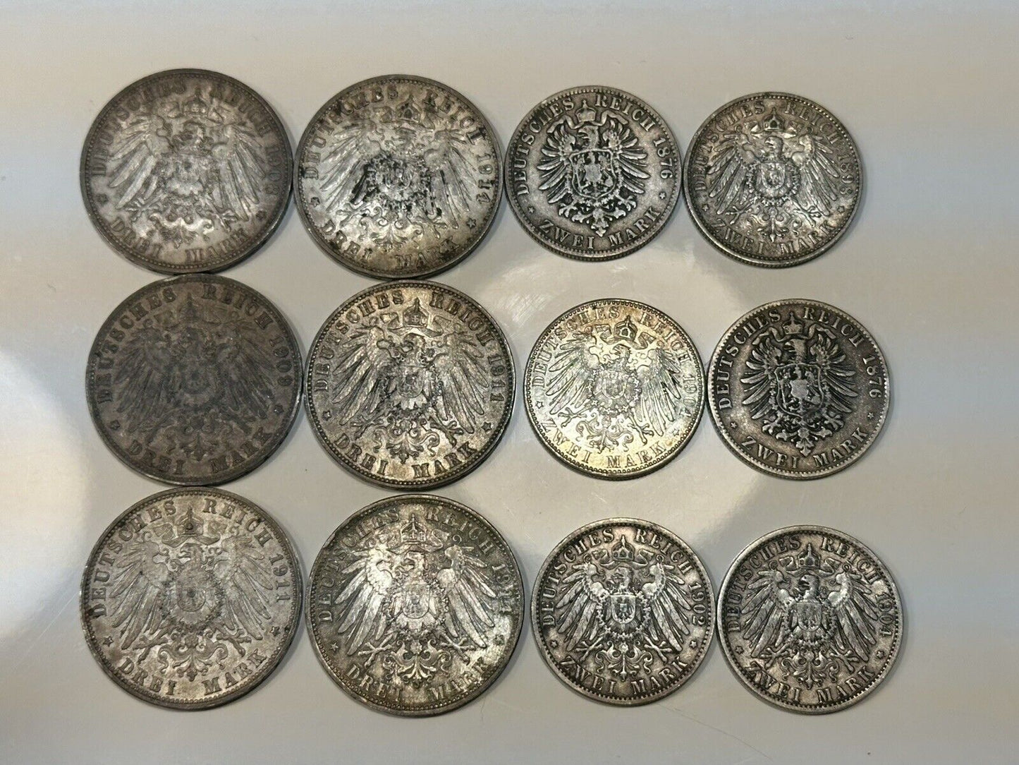 German Reich 3 & 2 Mark Silver Coins 12x Kaiserreich  1876-1914
