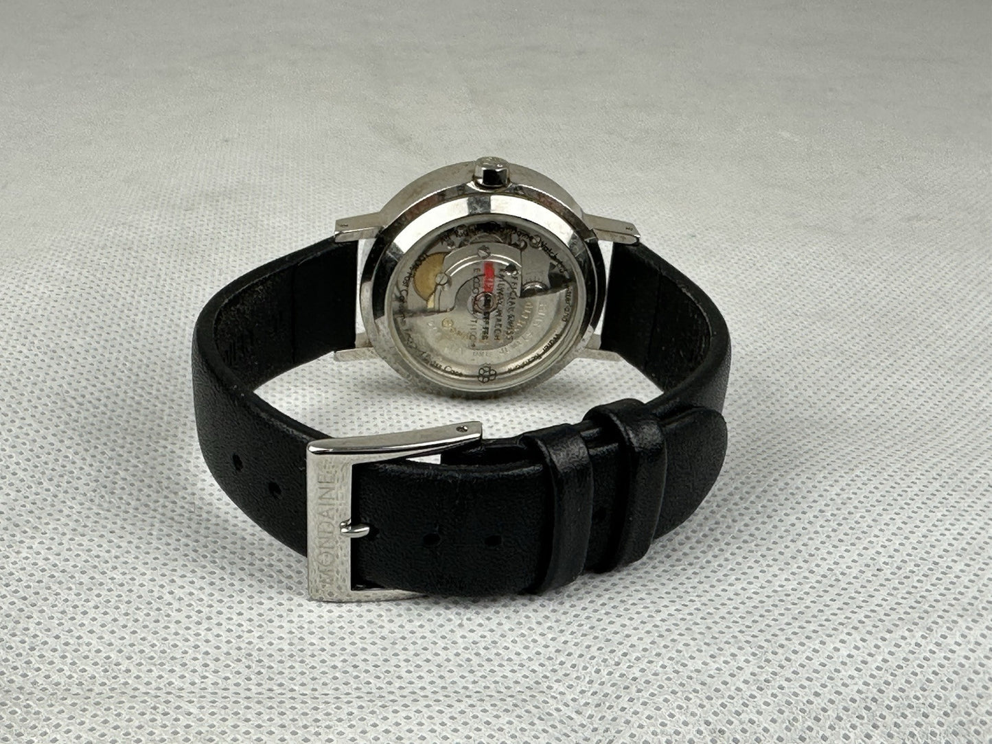 Mondaine Womens Watch Railway Swiss Automatic White Dial Black Leather Band 33mm