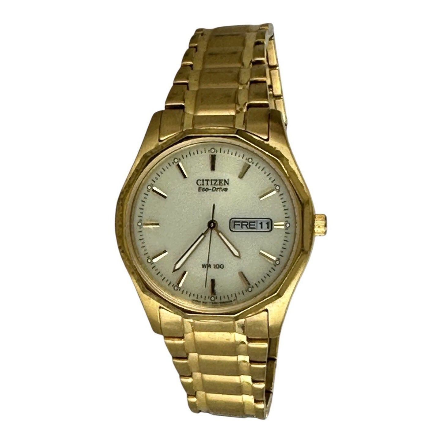 Men’s Citizen Eco-Drive WR 100M Gold Tone Day Date Watch