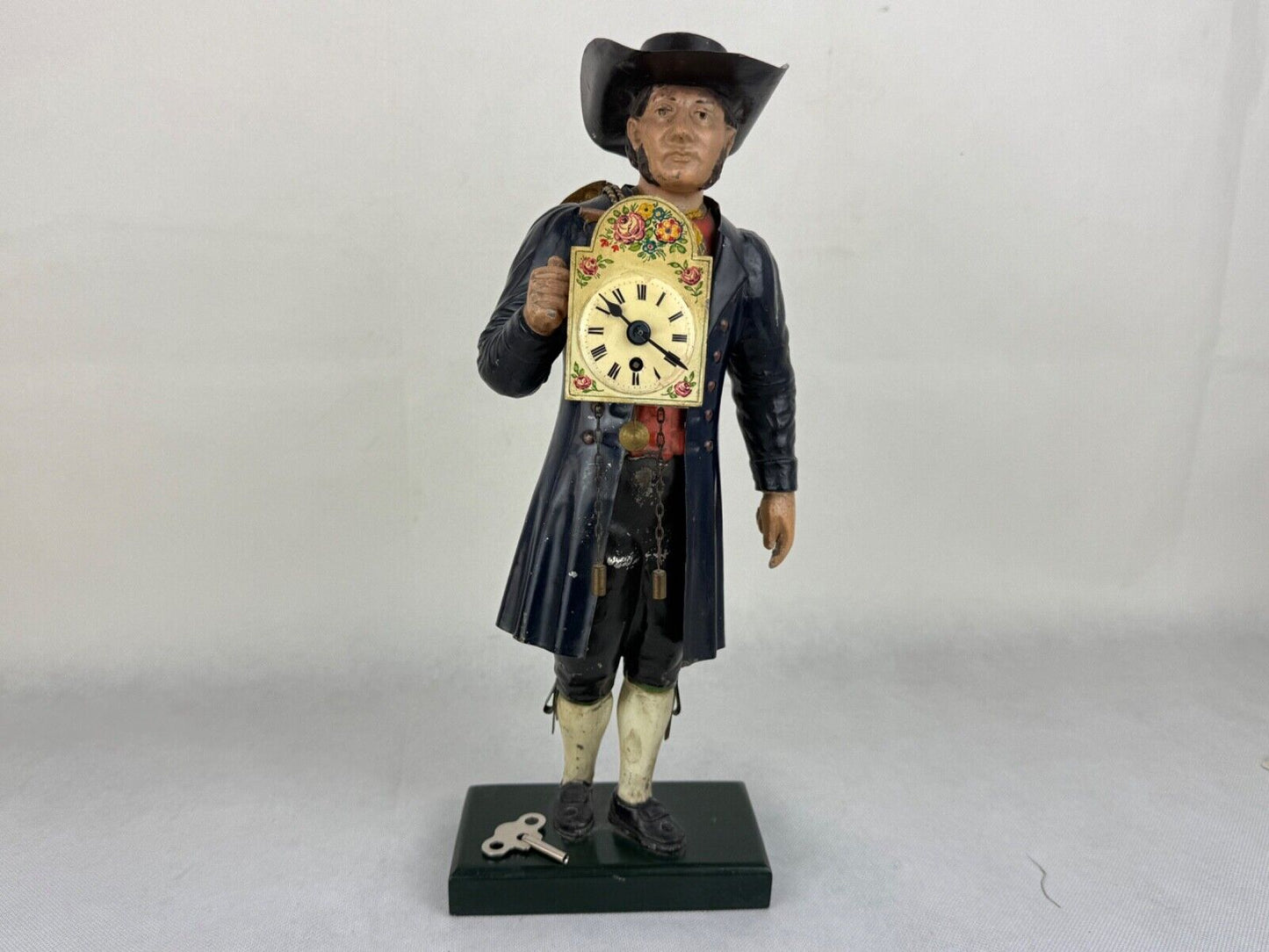 Antique Cast Iron Painted Figural Clock Maker Statue 12“