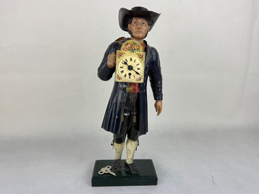Antique Cast Iron Painted Figural Clock Maker Statue 12“