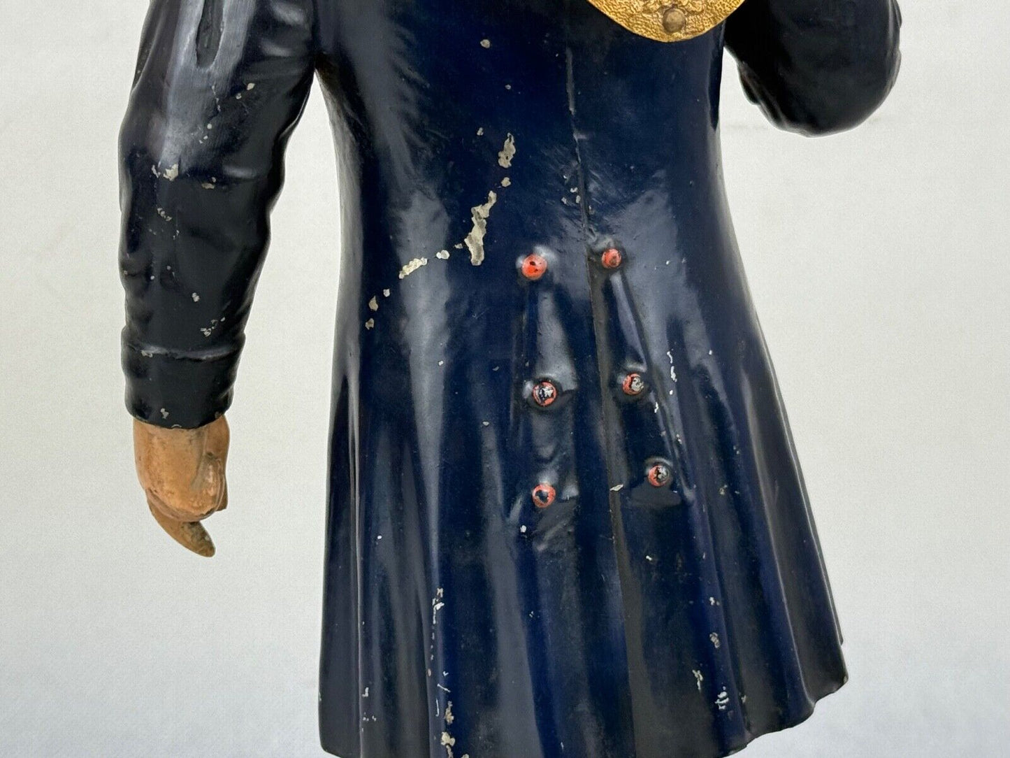 Antique Cast Iron Painted Figural Clock Maker Statue 12“