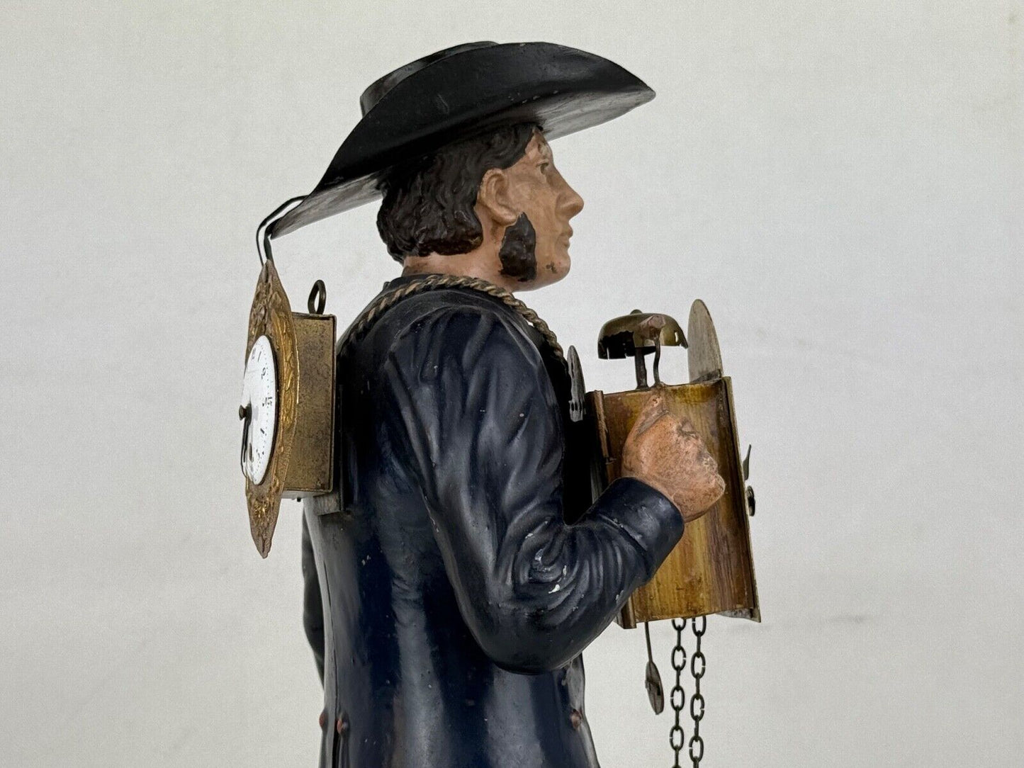 Antique Cast Iron Painted Figural Clock Maker Statue 12“