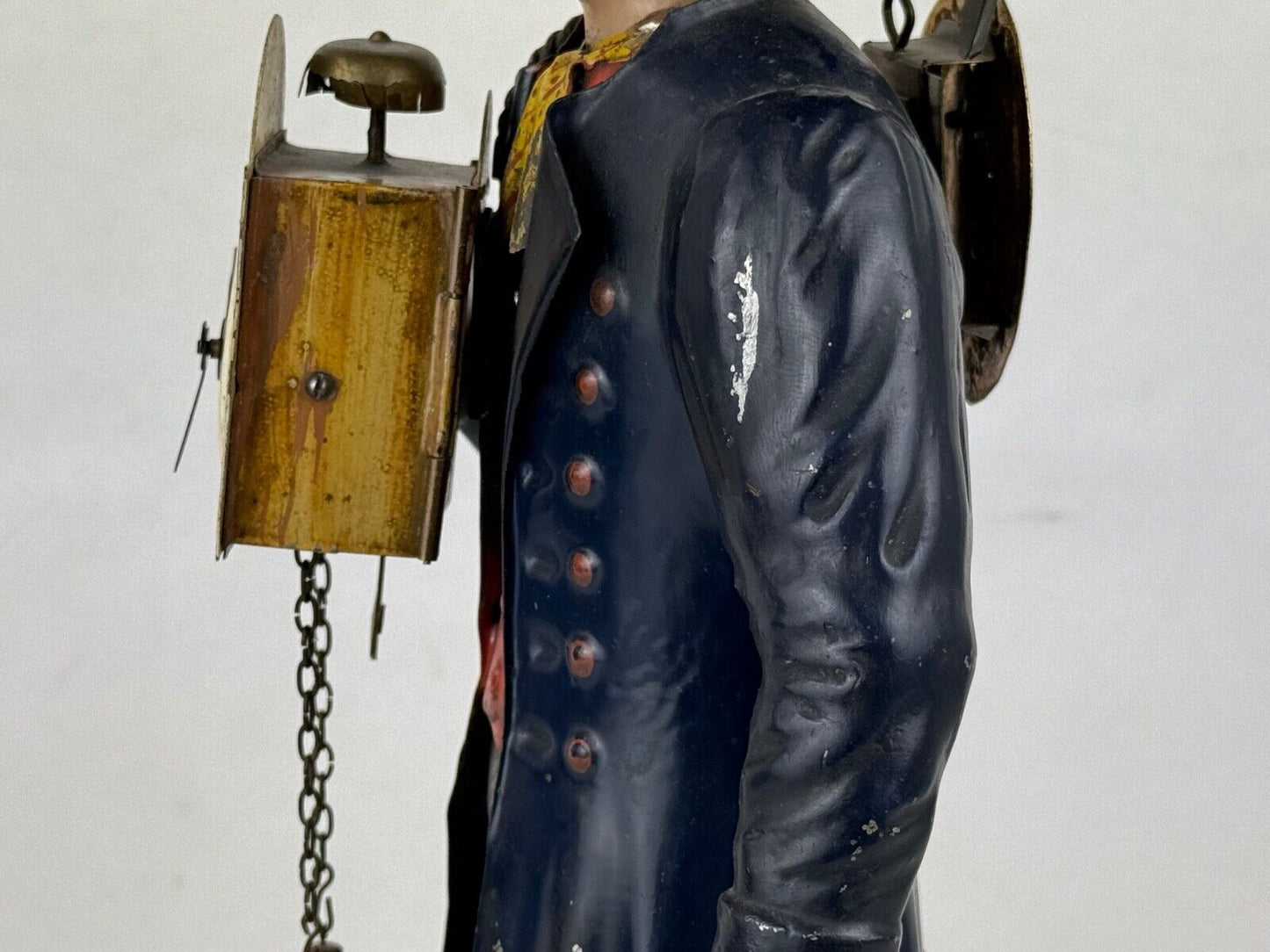 Antique Cast Iron Painted Figural Clock Maker Statue 12“