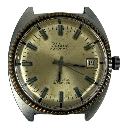 Nitava Vintage Automatic Watch 41mm w/crown Water Resistant Silver