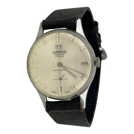 Cornavin Classic Vintage Mechanical Swiss Made Watch 38mm w/crown Silver