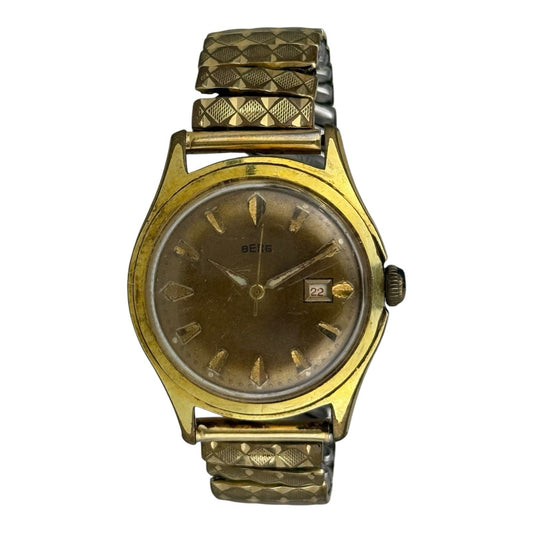 Berg Vintage Mechanical Watch 36mm w/crown Gold/Brown