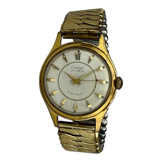 Chalet Ruby Shock Vintage Watch 36mm w/crown Gold/White antimagnetic Waterproof