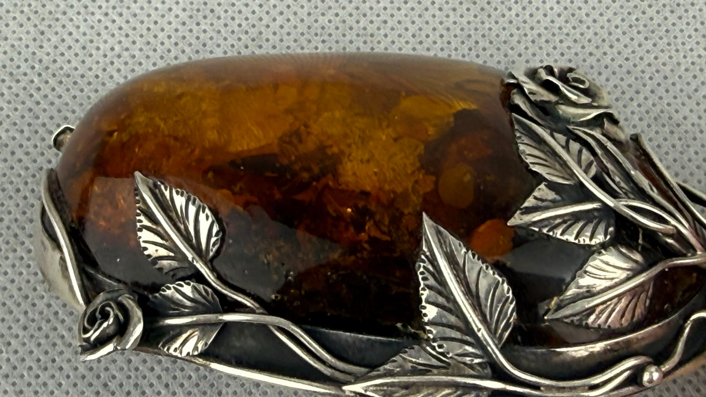 Museum Size Baltic Amber Pendant 105 g Natural Inclusions Sterling Silver 925 Rare Collector Specimen