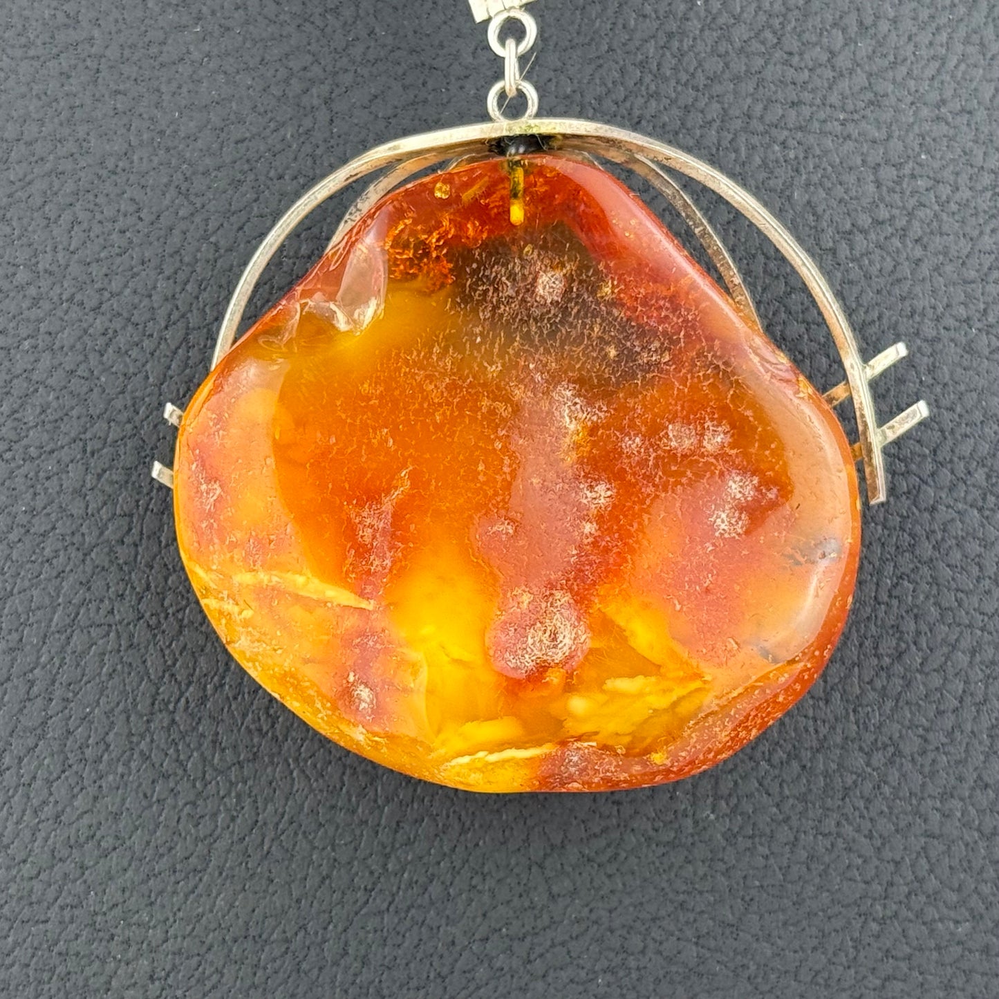 Vintage Large Baltic Amber Statement Necklace Massive Amber Pendant Modernist Design 42.8g