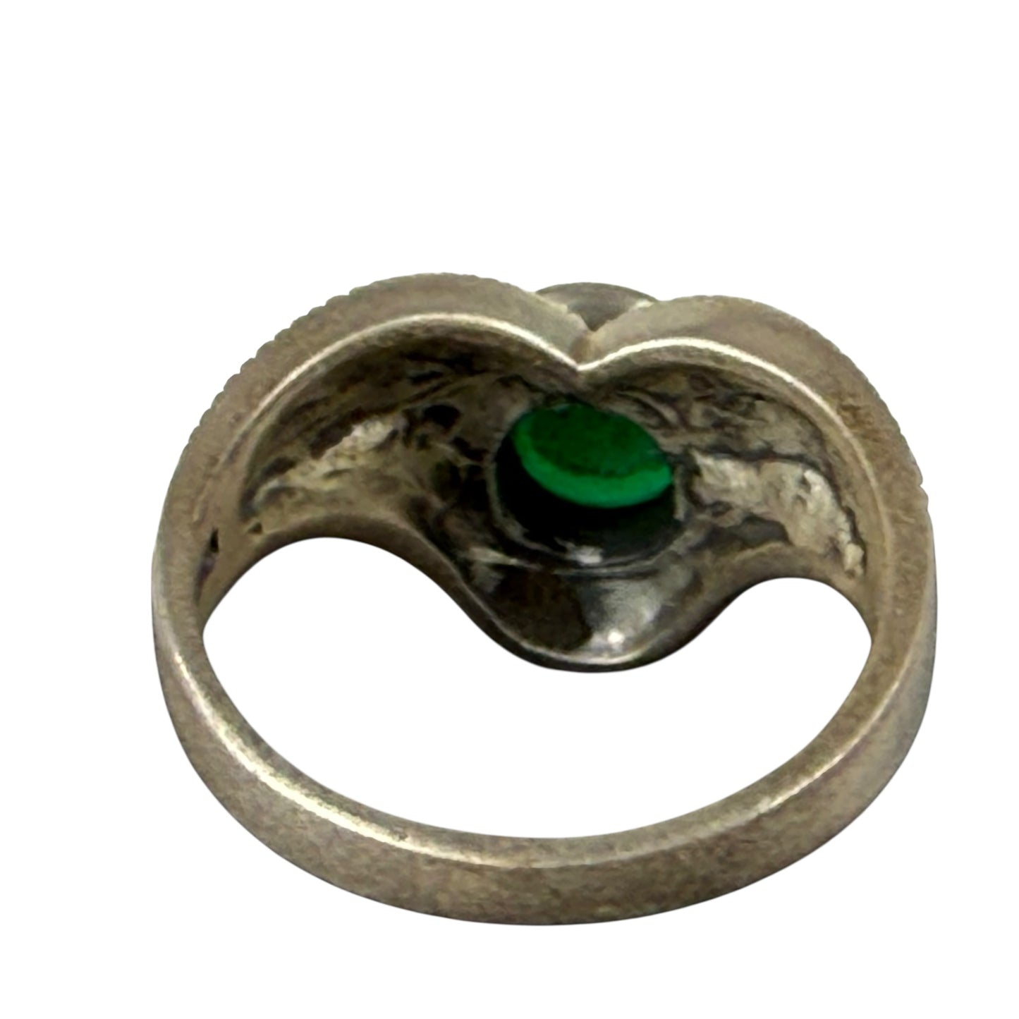 925 Sterling Silver Green Onyx Marcasite Ring Vintage Art Deco Size 60