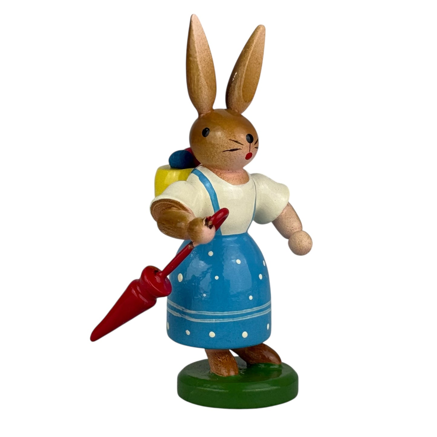 ESCO Erzgebirge Wooden Bunny Figurine 8cm Easter Rabbit with Umbrella Vintage German Folk Art Collectible