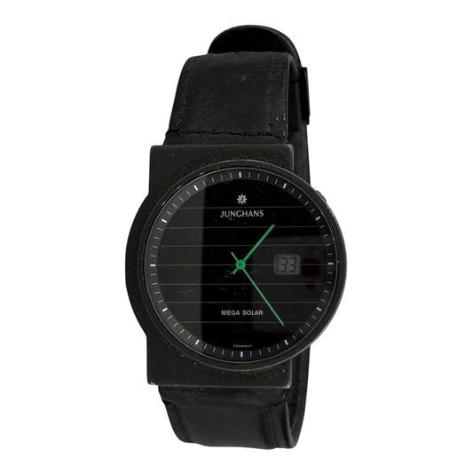 Junghans Mega Solar Radio Controlled Watch Black Leather Strap Date Display