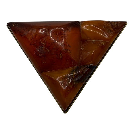 Vintage Amber Triangle Brooch Gold Tone Back Pin Art Deco Style