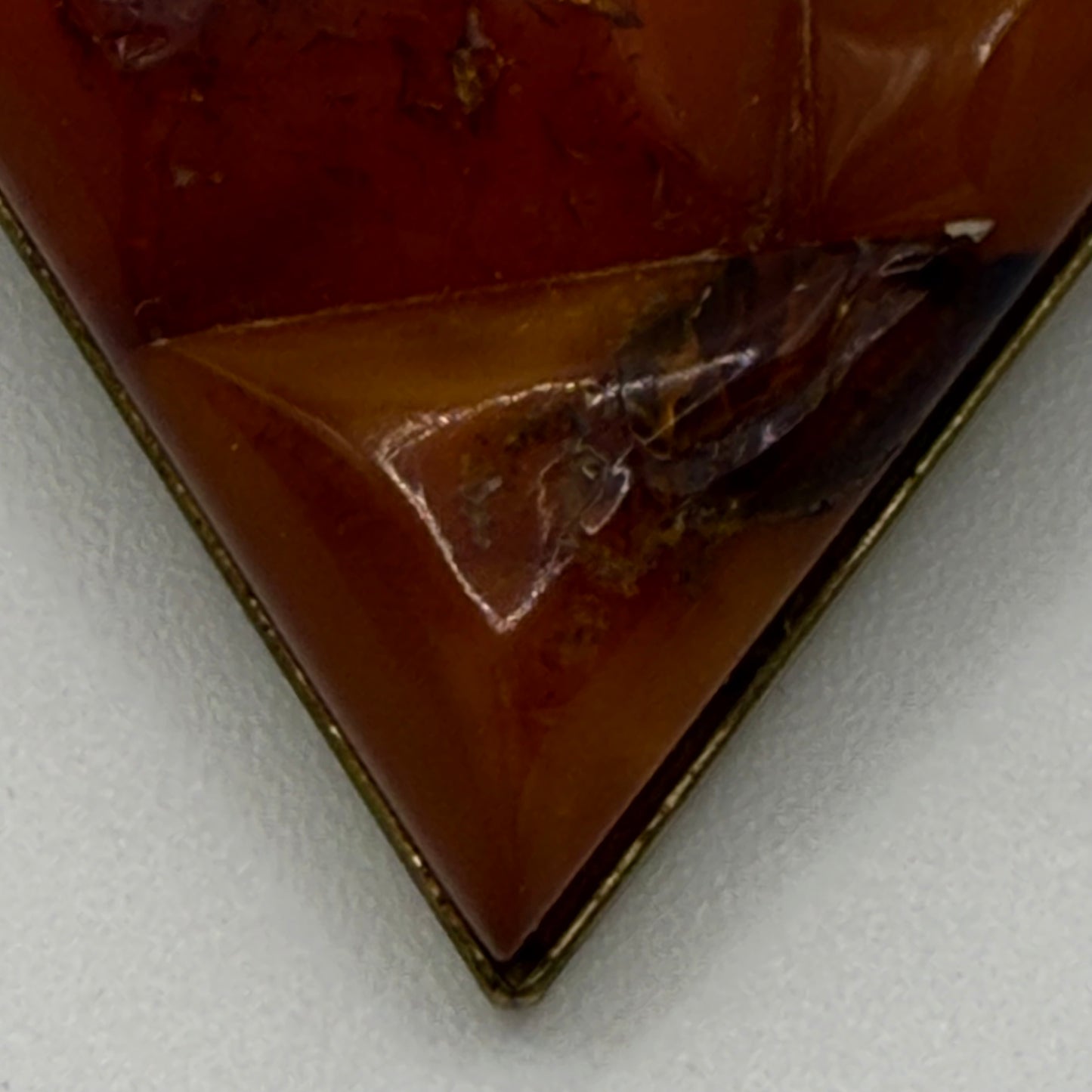 Vintage Amber Triangle Brooch Gold Tone Back Pin Art Deco Style