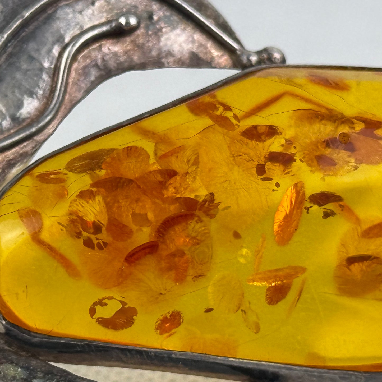 Vintage 925 Sterling Silver Baltic Amber Pendant Large Statement Natural Honey Amber 22.1 g