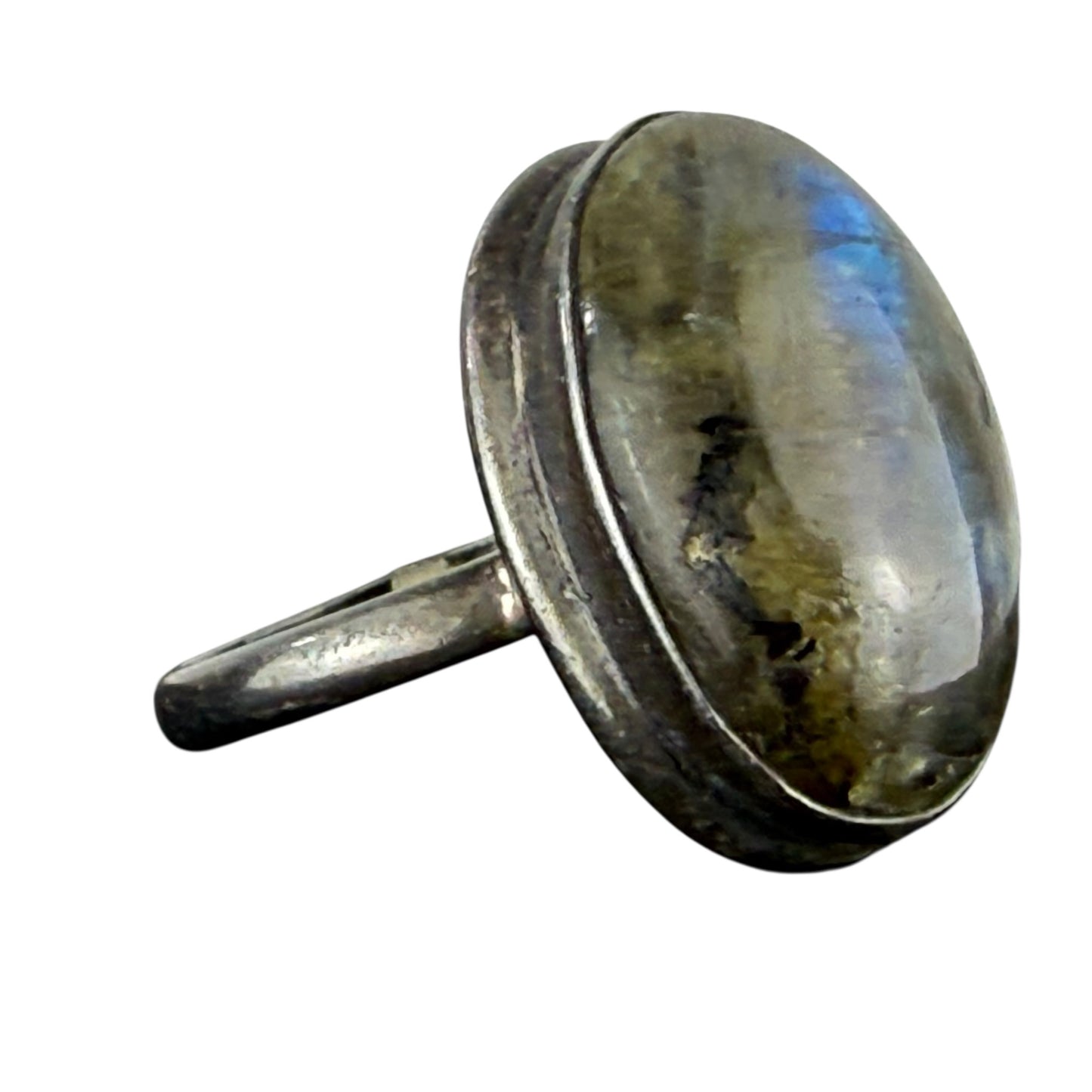 925 Sterling Silver Labradorite Ring Size 60 Natural Cabochon Statement Ring