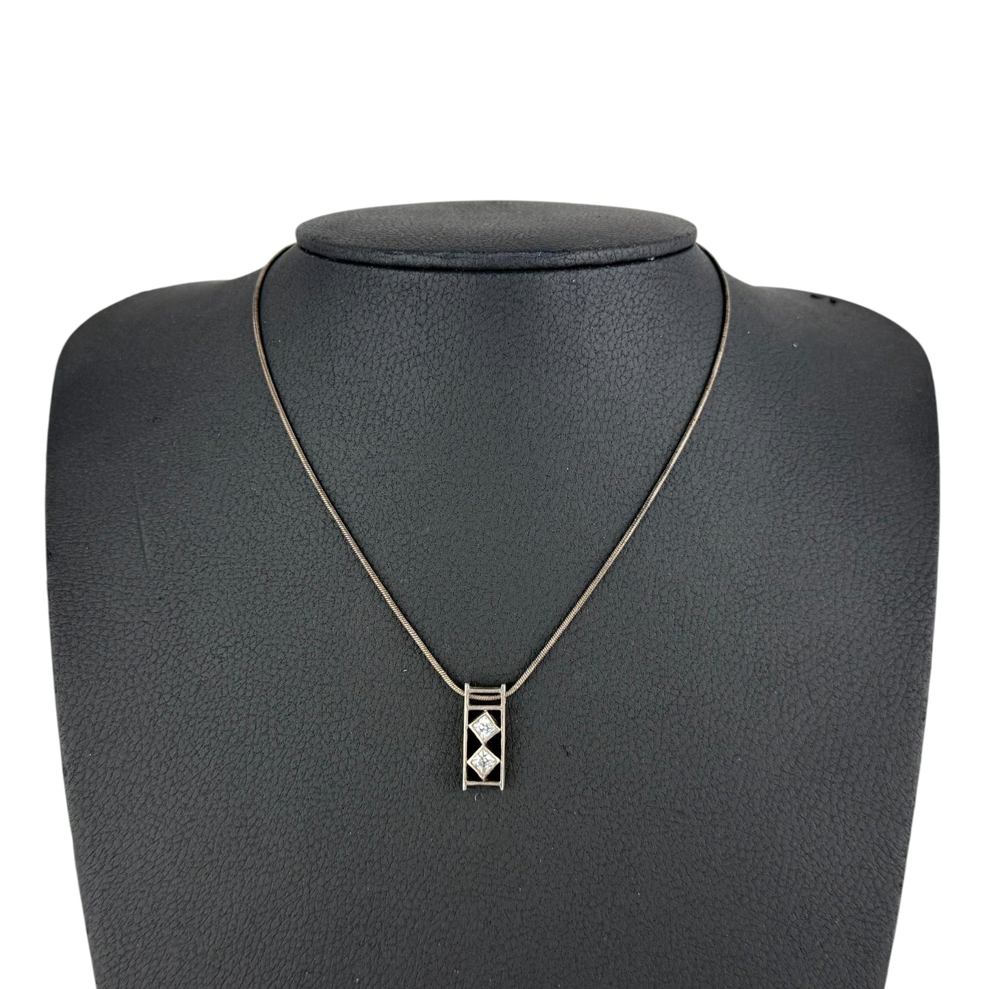 925 Sterling Silver Necklace with Zirconia Pendant 45cm Geometric Vintage Minimalist Jewelry