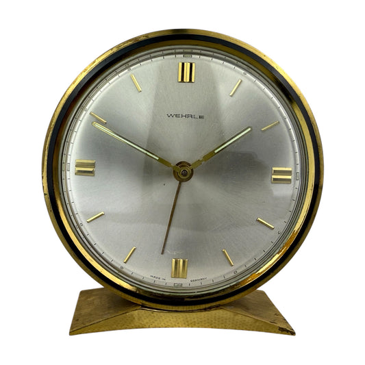 Vintage Wehrle Mechanical Desk Clock – Brass & Black German Table Clock