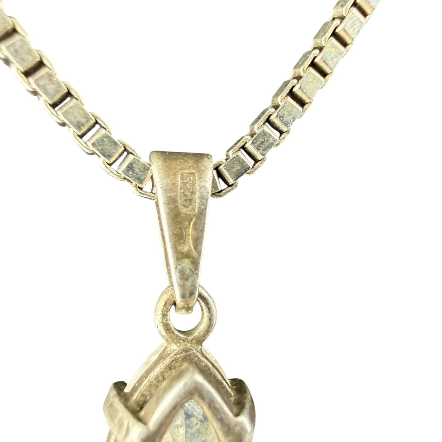 925 Sterling Silver Necklace Marquise Crystal Pendant Minimalist Vintage 50cm