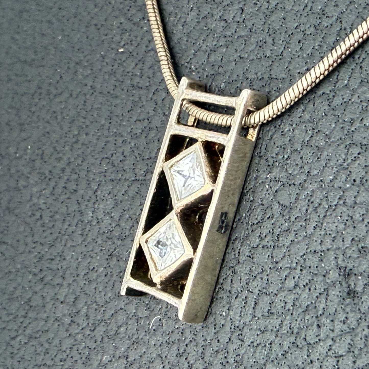 925 Sterling Silver Necklace with Zirconia Pendant 45cm Geometric Vintage Minimalist Jewelry