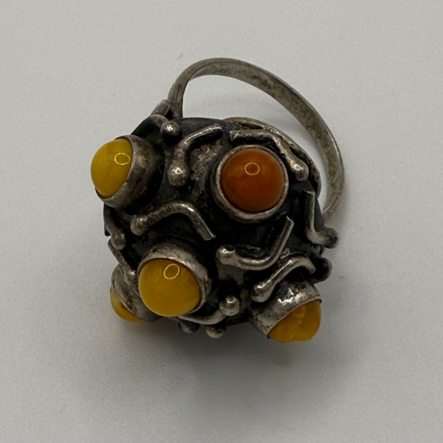 Vintage Silver Ring with Amber Cabochons 800 Silver 8.78g