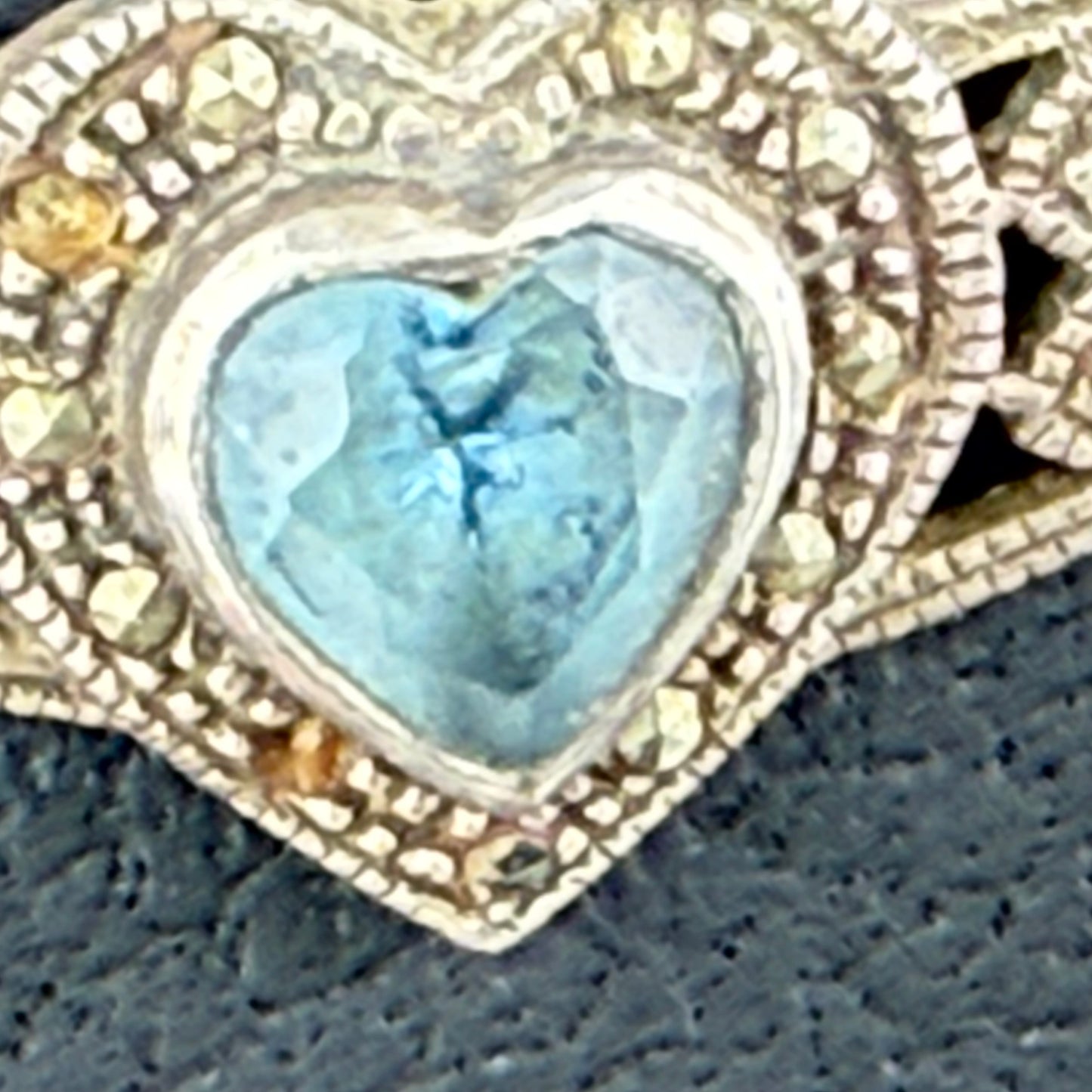 Vintage 925 Sterling Silver Heart Necklace Blue Gemstone Marcasite 11 g