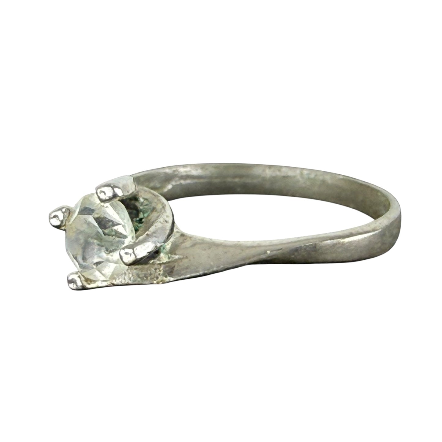 800 Silver Solitaire Ring Clear Stone Minimalist Vintage Size 57