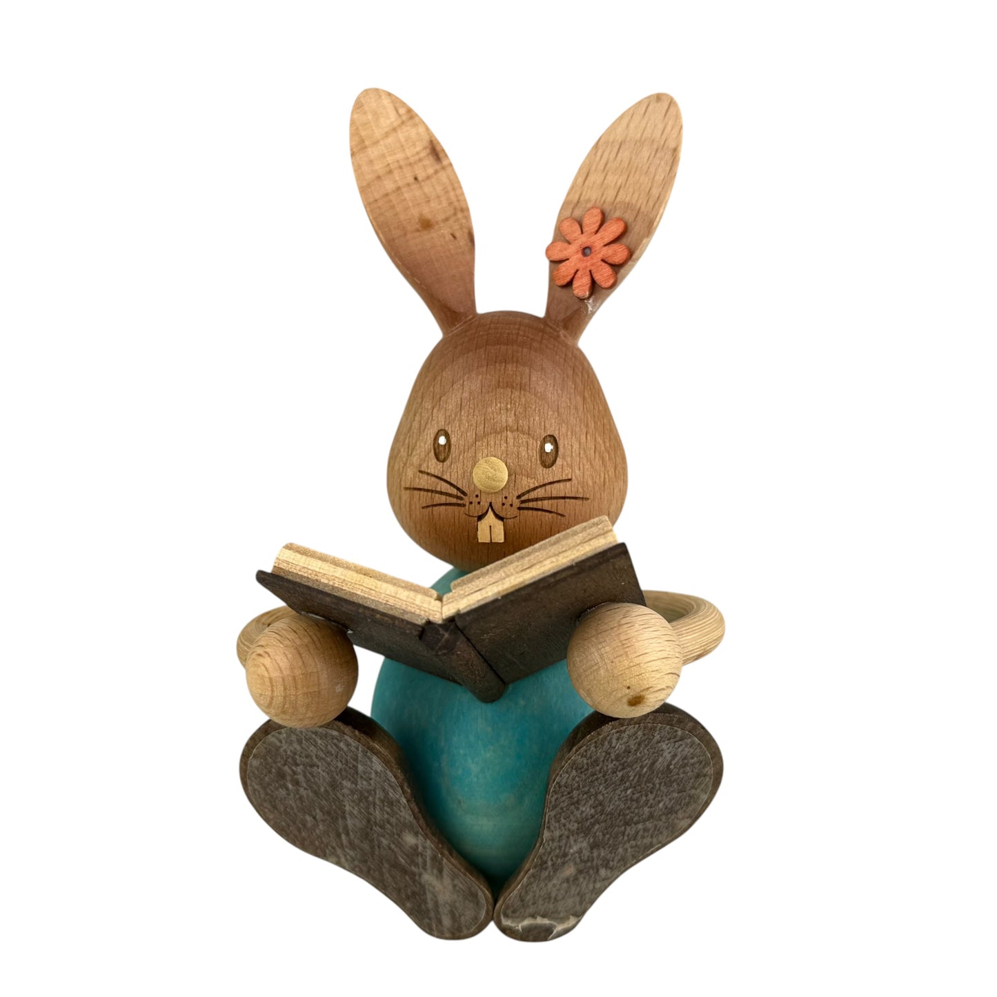 Kuhnert Wooden Bunny Figurine Reading Book 12cm Erzgebirge Germany