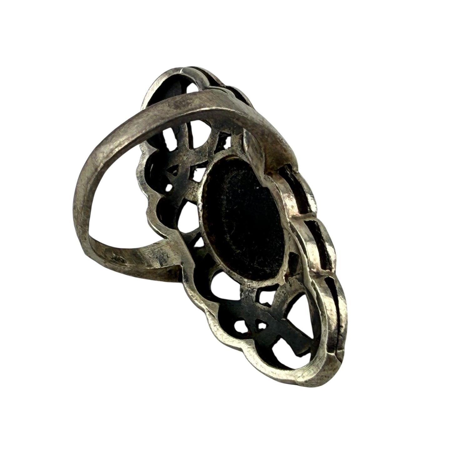Vintage 925 Sterling Silver Onyx Marcasite Ring Size 57 Art Deco 9.8 g