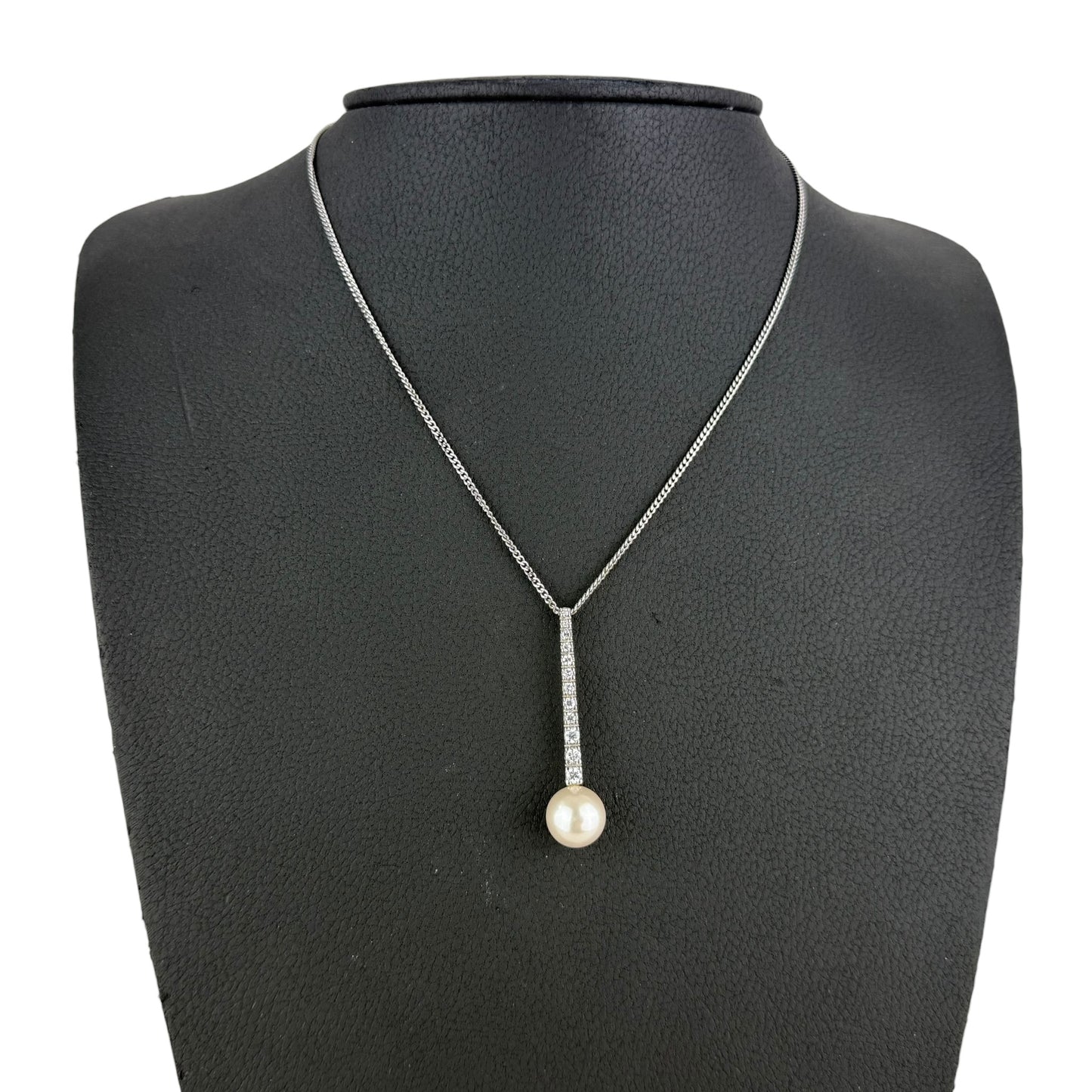 925 Sterling Silver Pearl Pendant Necklace CZ Drop 45 cm Elegant Minimalist