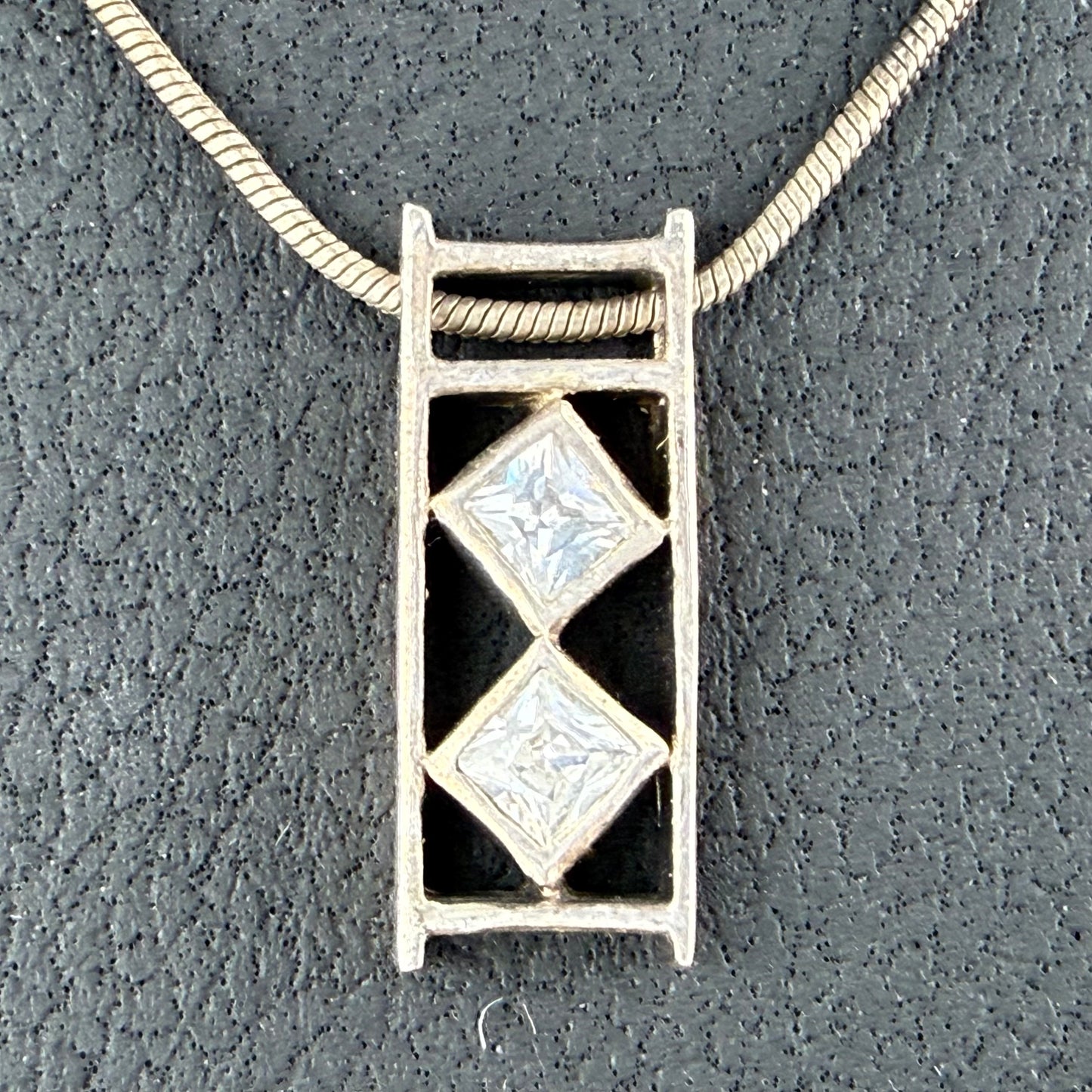 925 Sterling Silver Necklace with Zirconia Pendant 45cm Geometric Vintage Minimalist Jewelry