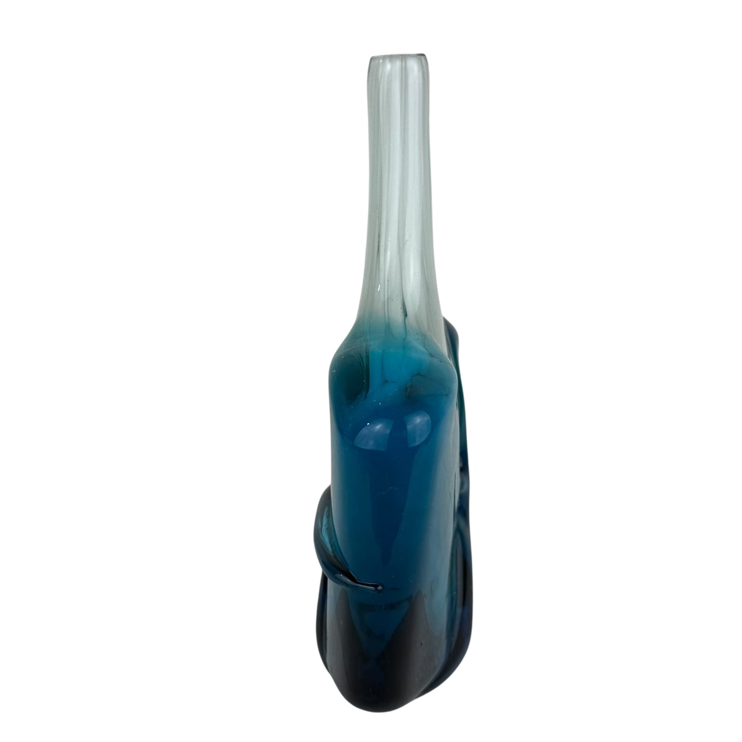 Mdina Glass Vase Malta Signed 18cm Blue White Studio Art Glass Vintage