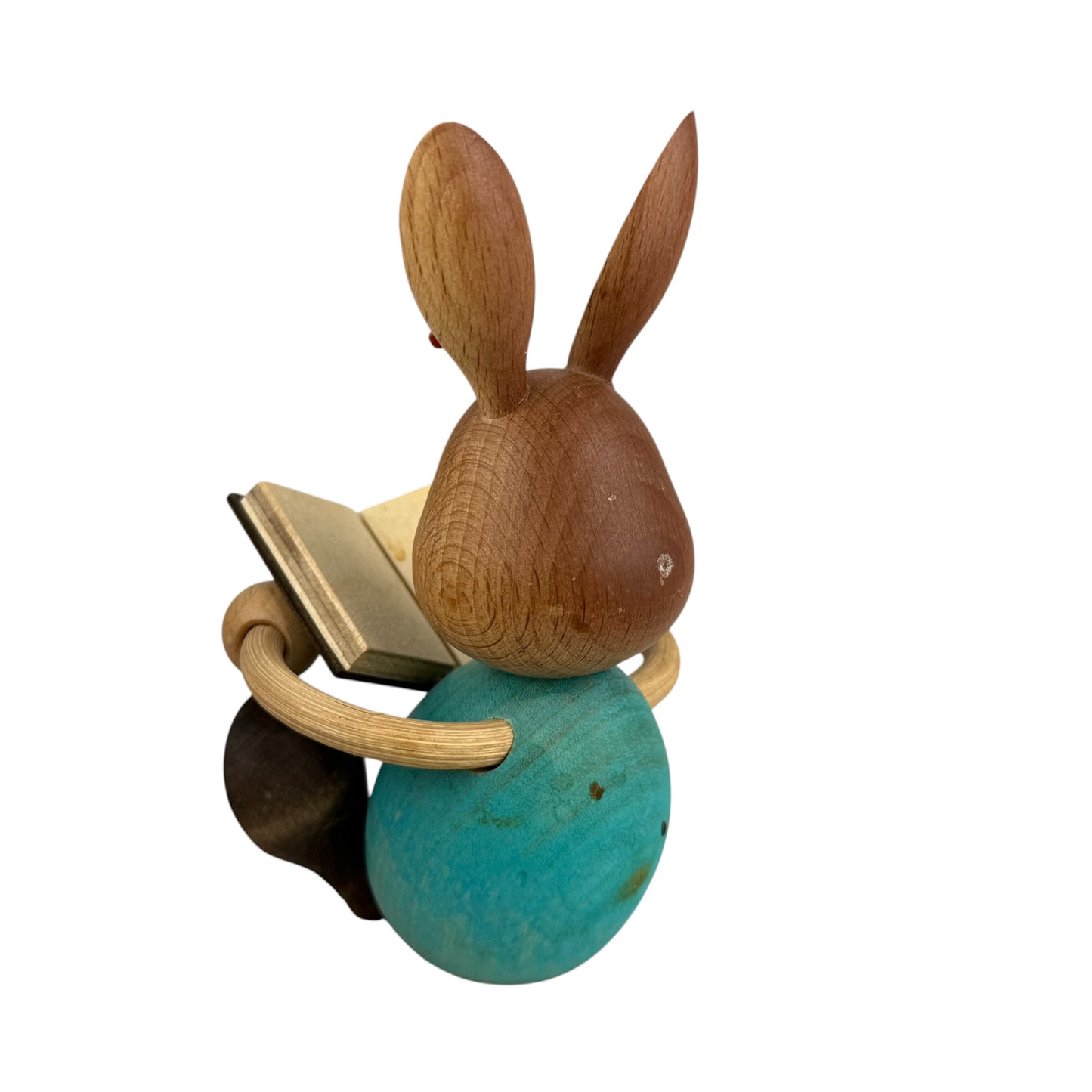 Kuhnert Wooden Bunny Figurine Reading Book 12cm Erzgebirge Germany