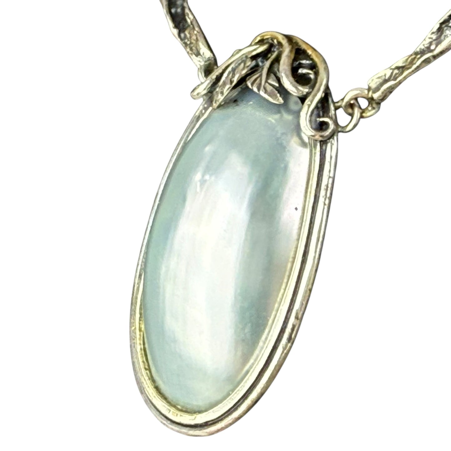 925 Sterling Silver Necklace Large Light Blue Cabochon Pendant 46cm 31.5g Vintage Statement