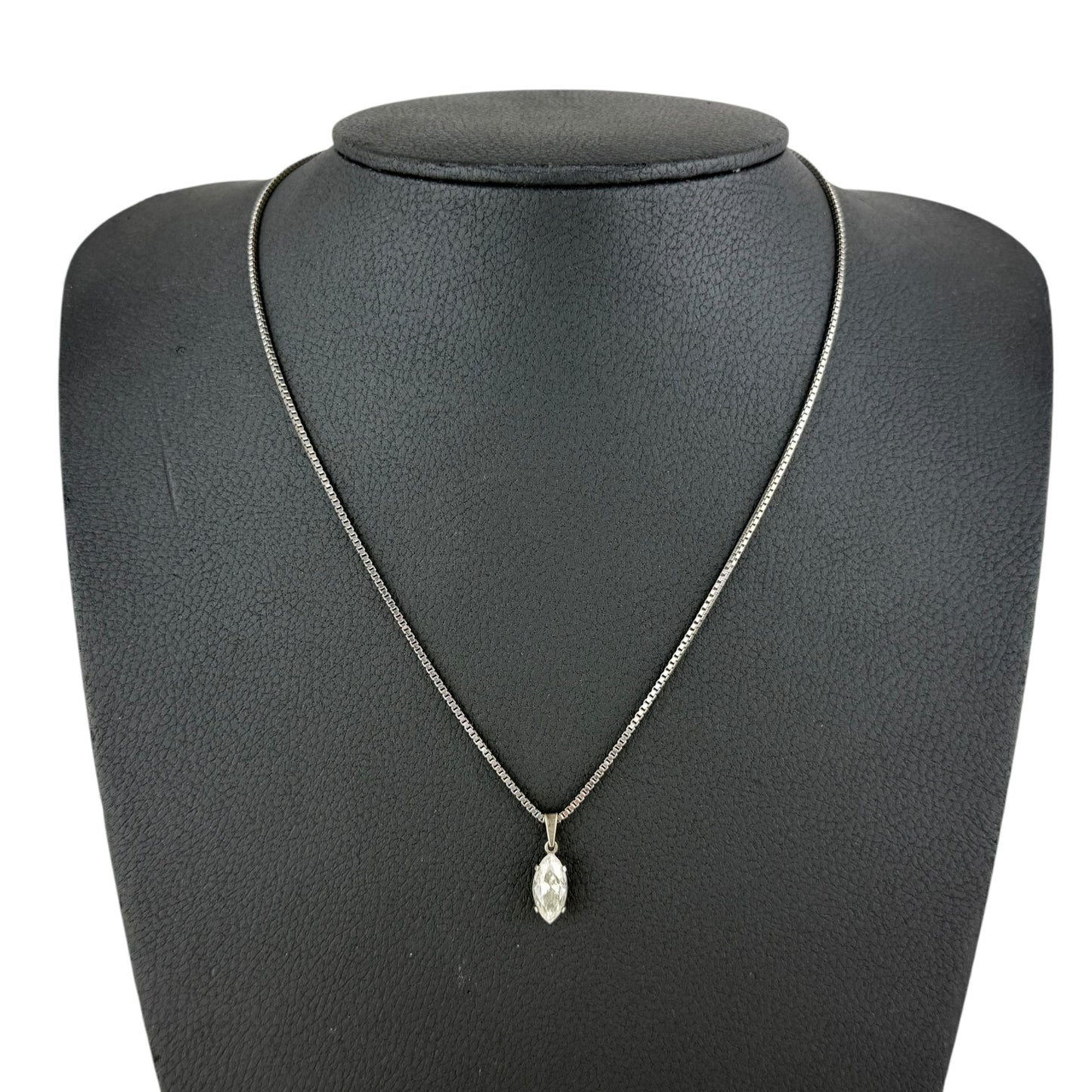 925 Sterling Silver Necklace Marquise Crystal Pendant Minimalist Vintage 50cm