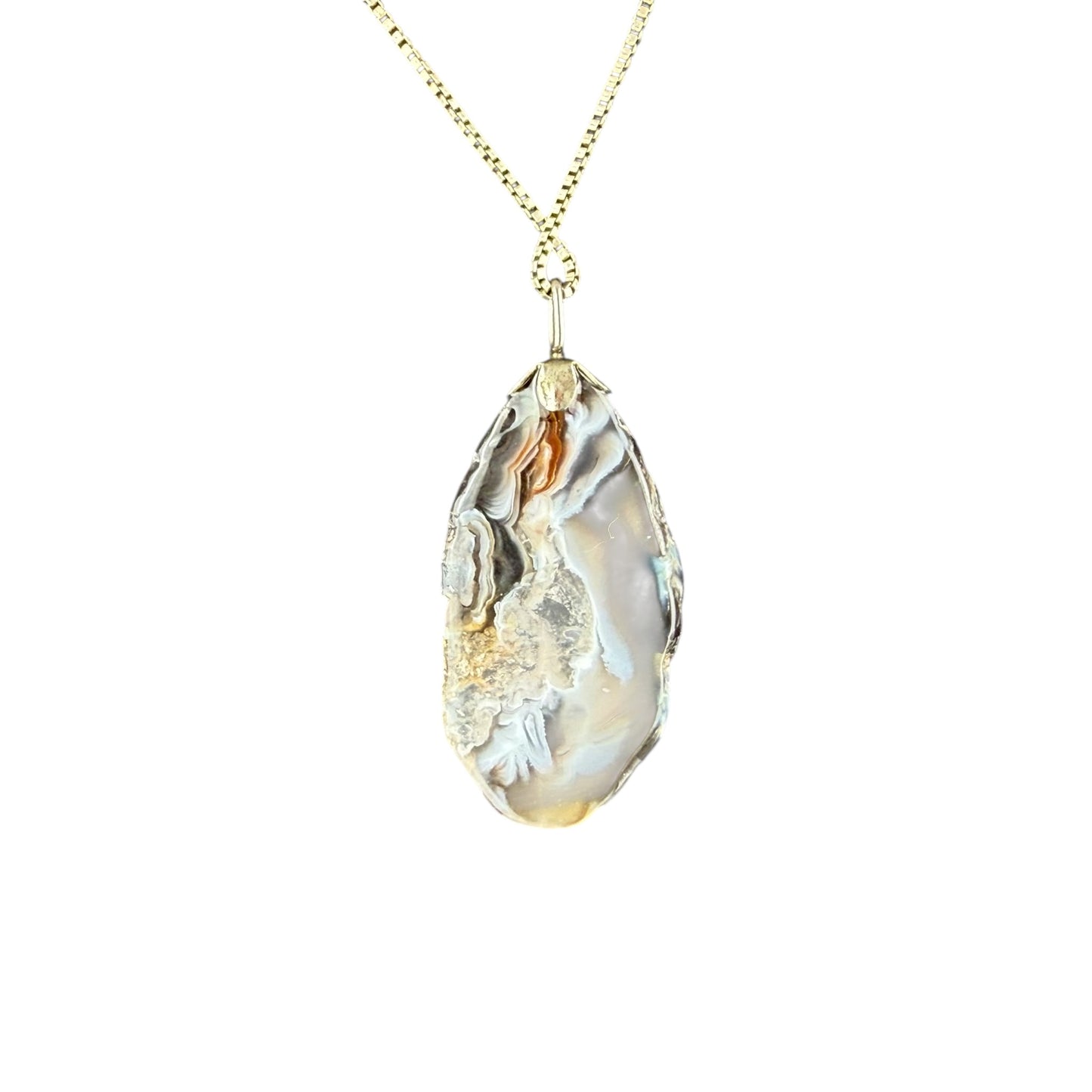 925 Sterling Silver Agate Pendant Necklace Large Natural Stone 48cm Vintage