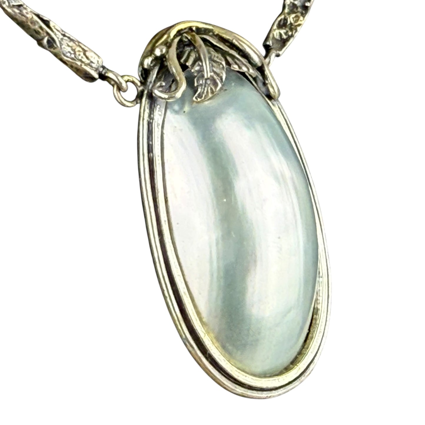 925 Sterling Silver Necklace Large Light Blue Cabochon Pendant 46cm 31.5g Vintage Statement