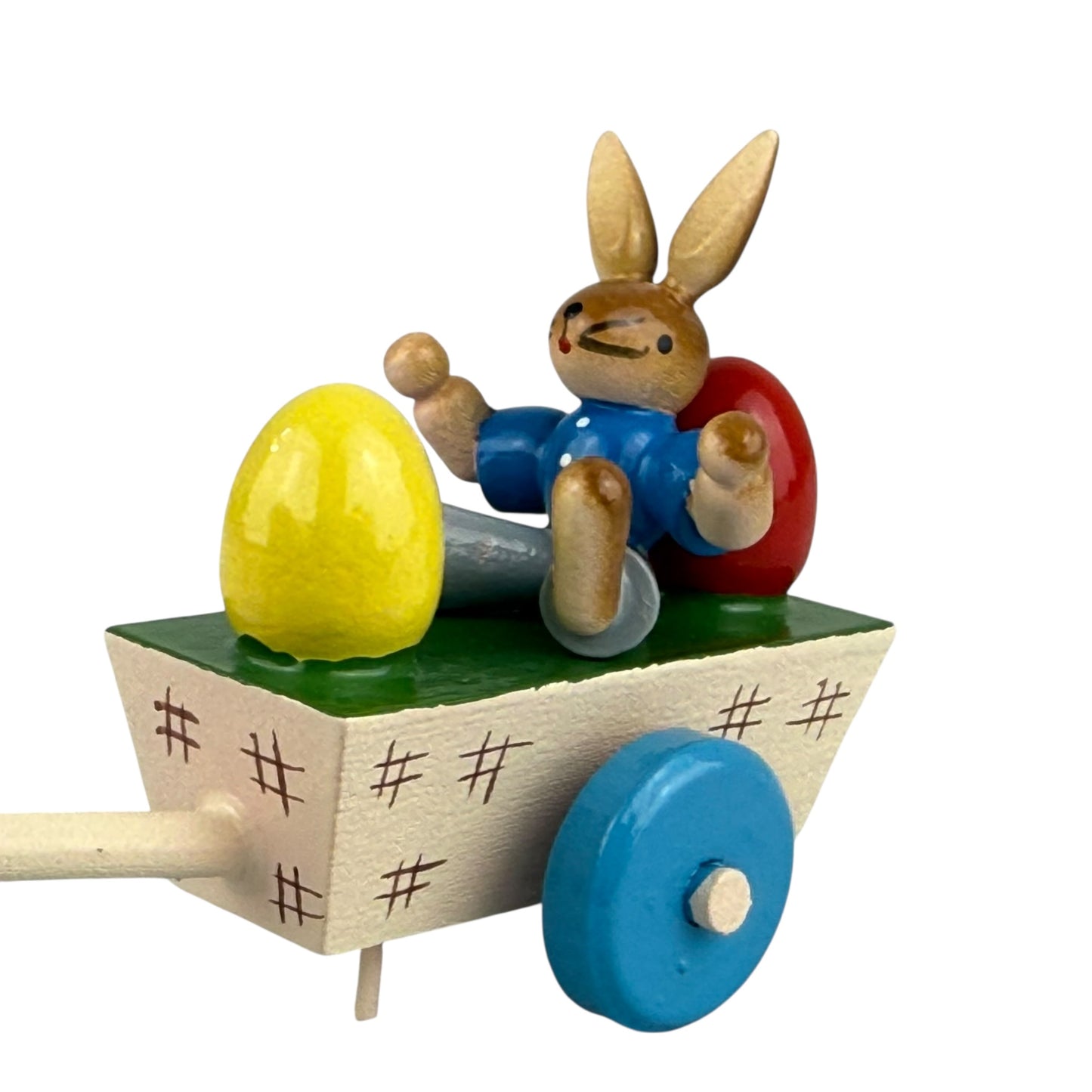 ESCO Erzgebirge Wooden Bunny Cart 10cm Vintage Pull Toy Easter Rabbit Germany
