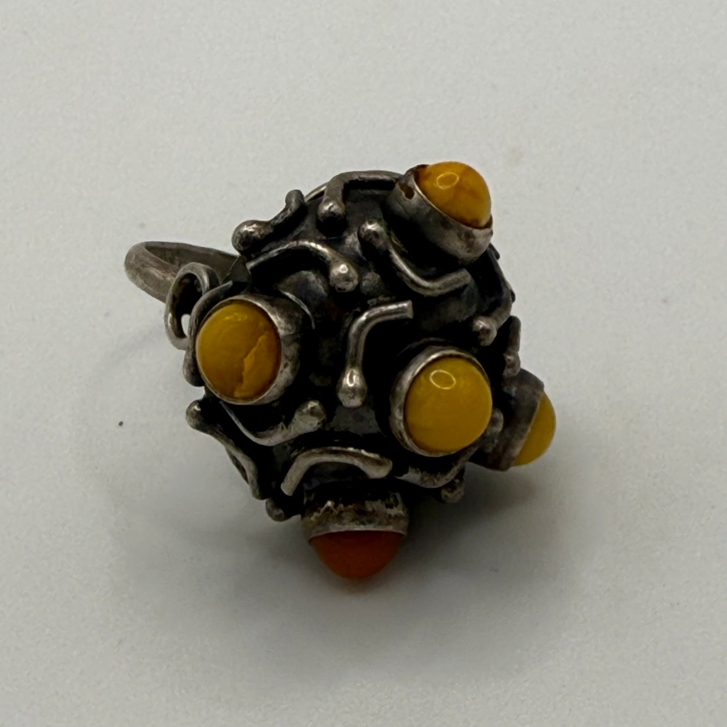 Vintage Silver Ring with Amber Cabochons 800 Silver 8.78g