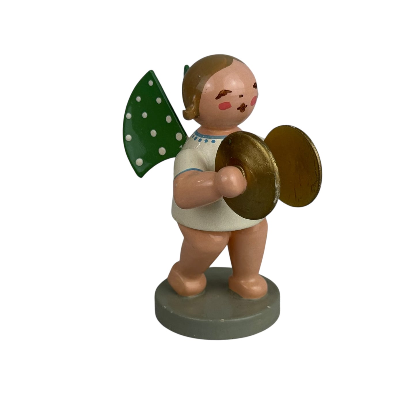 Wendt & Kühn Angel with Cymbals Figurine Erzgebirge Wood Christmas Angel 6cm German Collectible