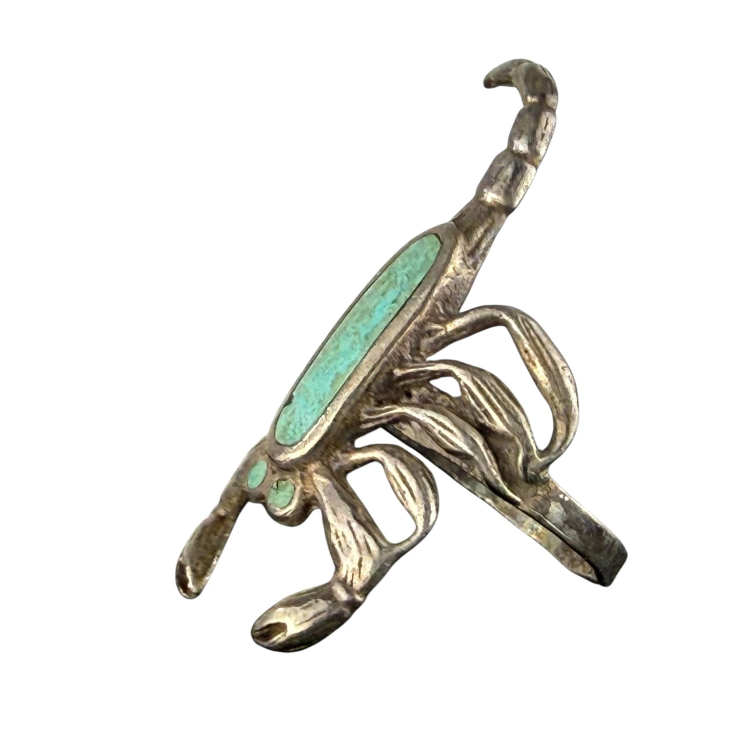 925 Sterling Silver Scorpion Ring Turquoise Stone Vintage Statement Size 57
