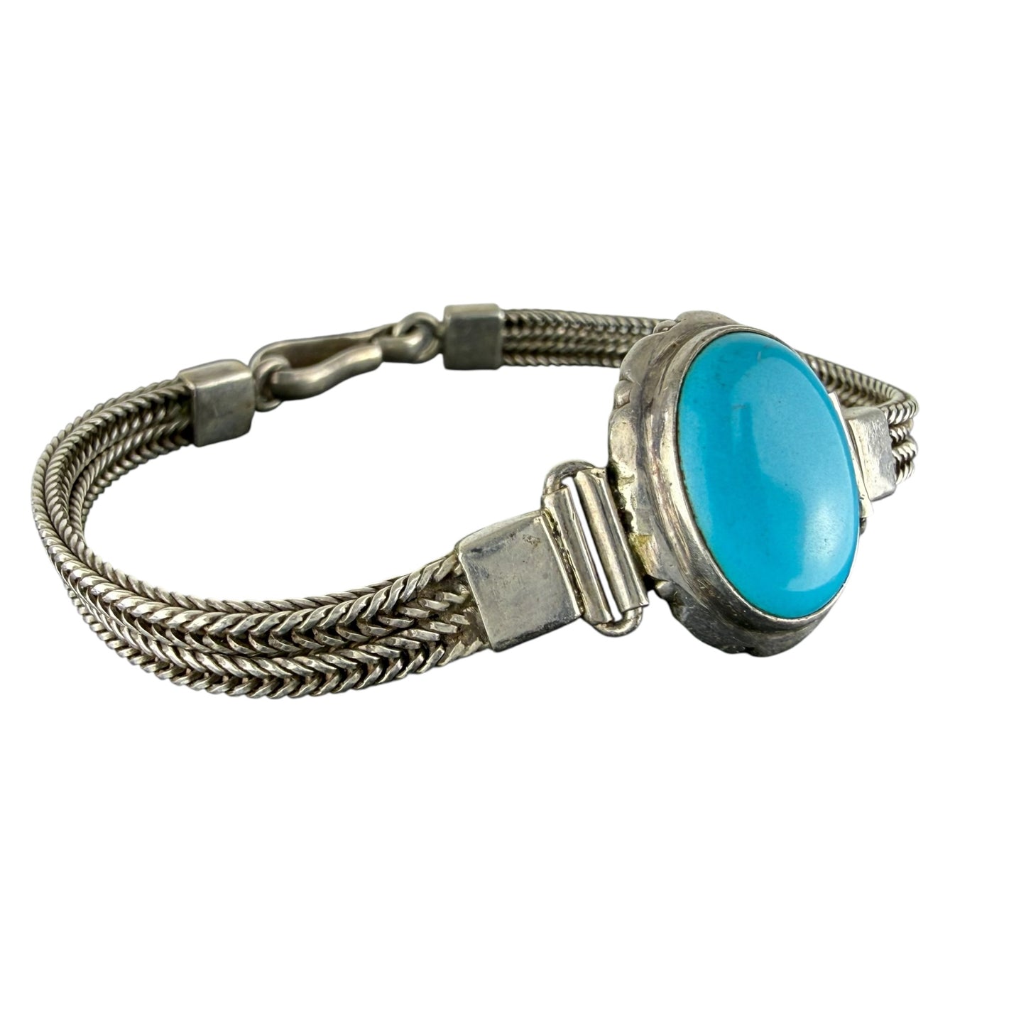 925 Sterling Silver Turquoise Bracelet Vintage Chain Bracelet 19cm